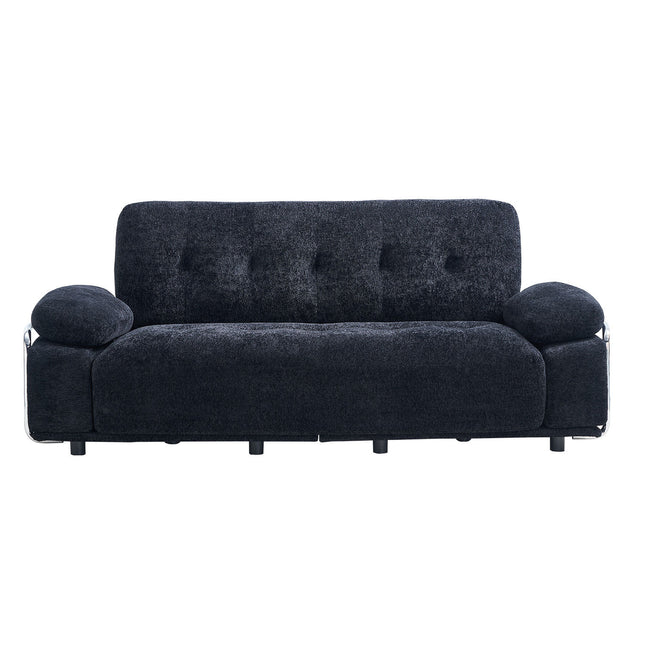 88.98'' Width Modern Sofa with Compression Seat Cushions and Back Cushions,Steel Arm Frame,Chenille Fabric,Black Color