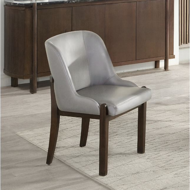 Estella Gray Leatherette & Walnut Side Chair (Set of 2)