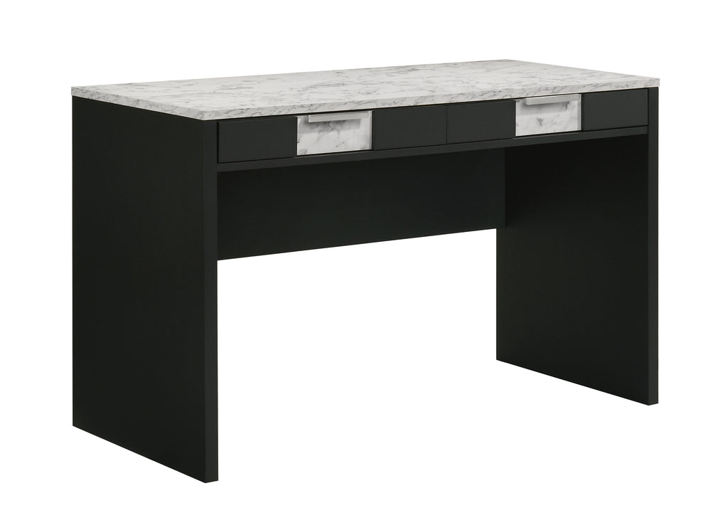 Modern Elegance Black Base Stunning Marble Storage Two Drawers Wooden Home Office Furniture White Black 1pc Desk