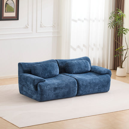 Compression Wave Sofa, Convertible Floor Sofa Bed, DIY Boneless Modular Sectional Sofa, No Assembly Required, Rabbit Velvet Fabric, 2-Seater, Blue