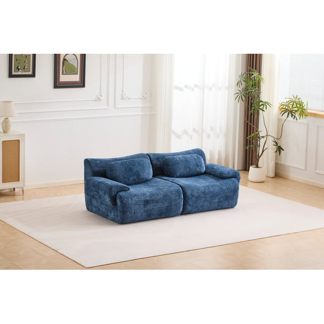 Compression Wave Sofa, Convertible Floor Sofa Bed, DIY Boneless Modular Sectional Sofa, No Assembly Required, Rabbit Velvet Fabric, 2-Seater, Blue