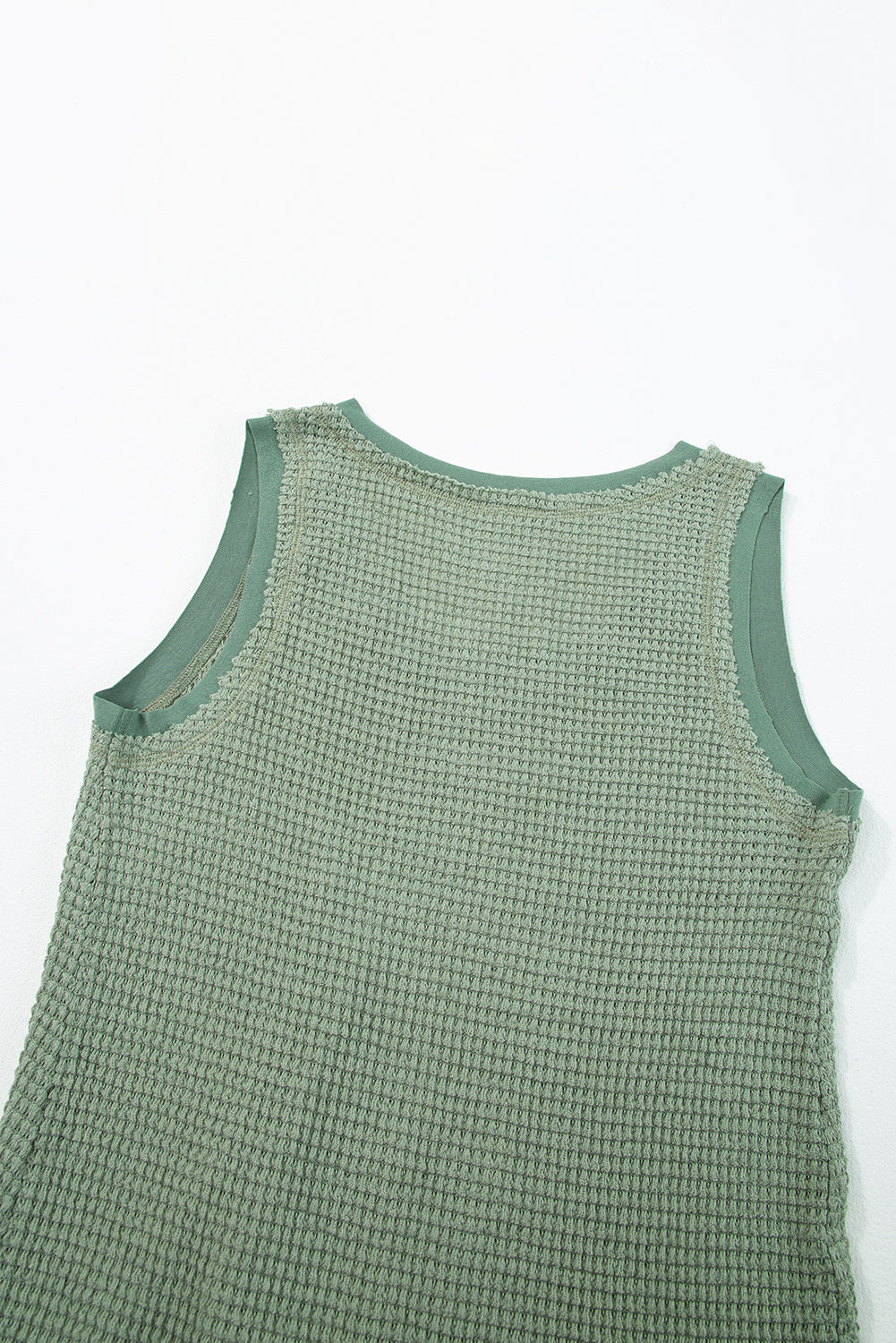 White Scoop Neck Waffle Knit Splicing Flowy Vest - Eloy Royal