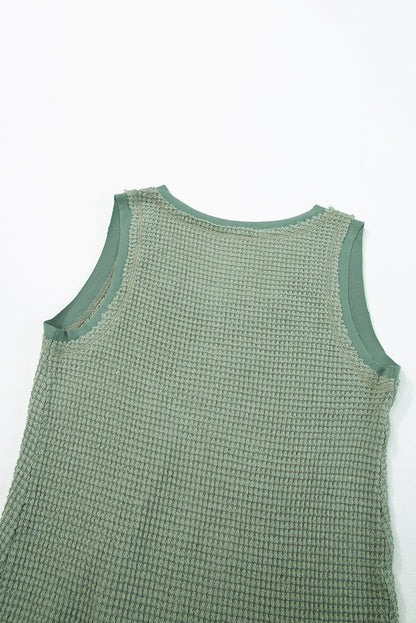 White Scoop Neck Waffle Knit Splicing Flowy Vest - Eloy Royal