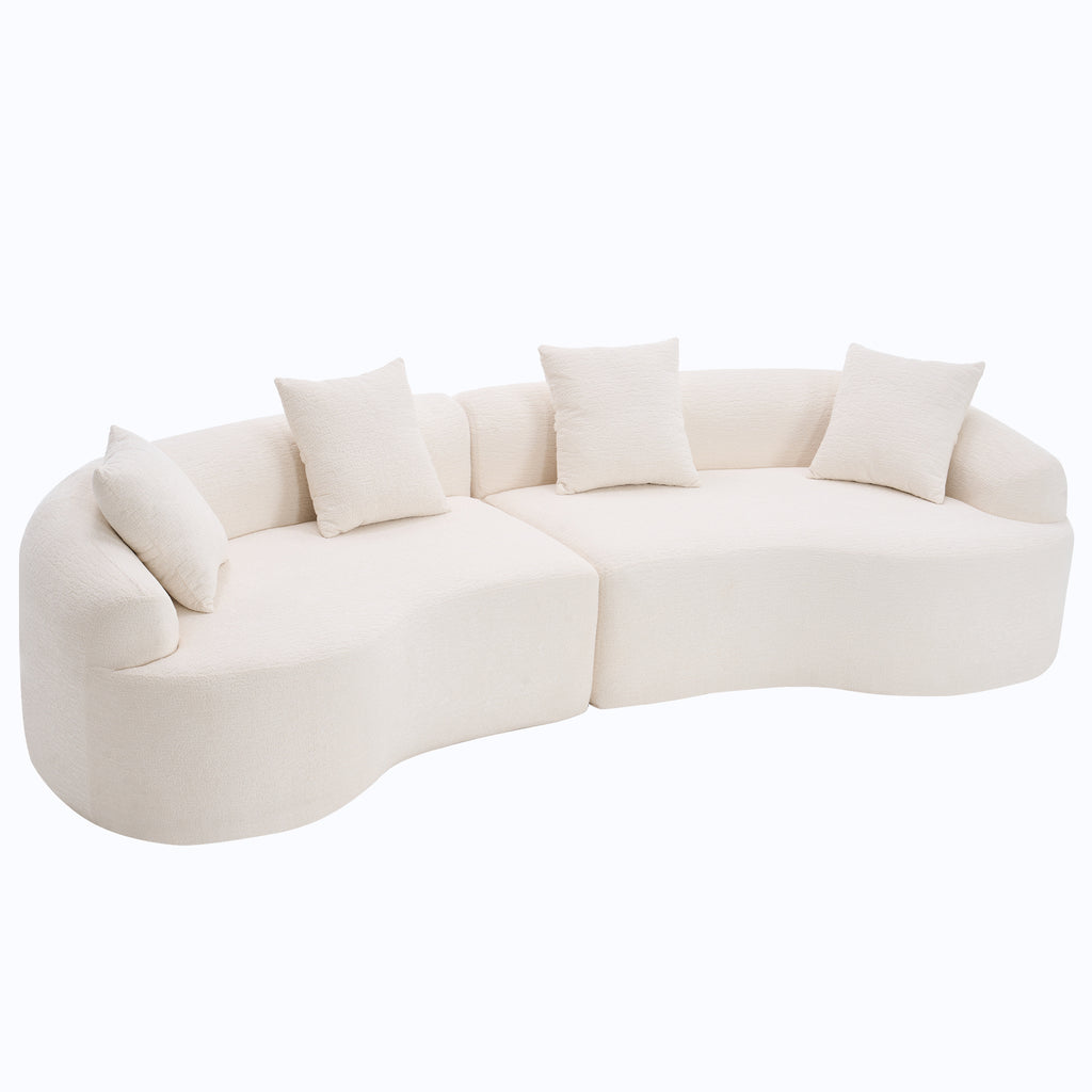 LY-025 Full Compression Sponge Sofa Cloud White Curved Modular Sectional 30D High-Density Chenille Sleeper Couch 110'L