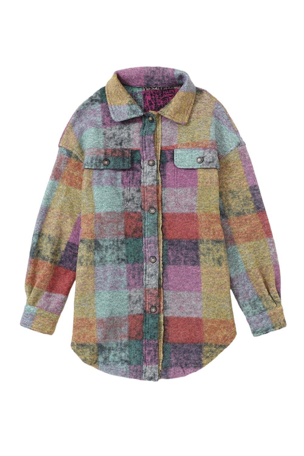 Multicolor Brushed Plaid Pocketed Oversize Shacket - Eloy Royal