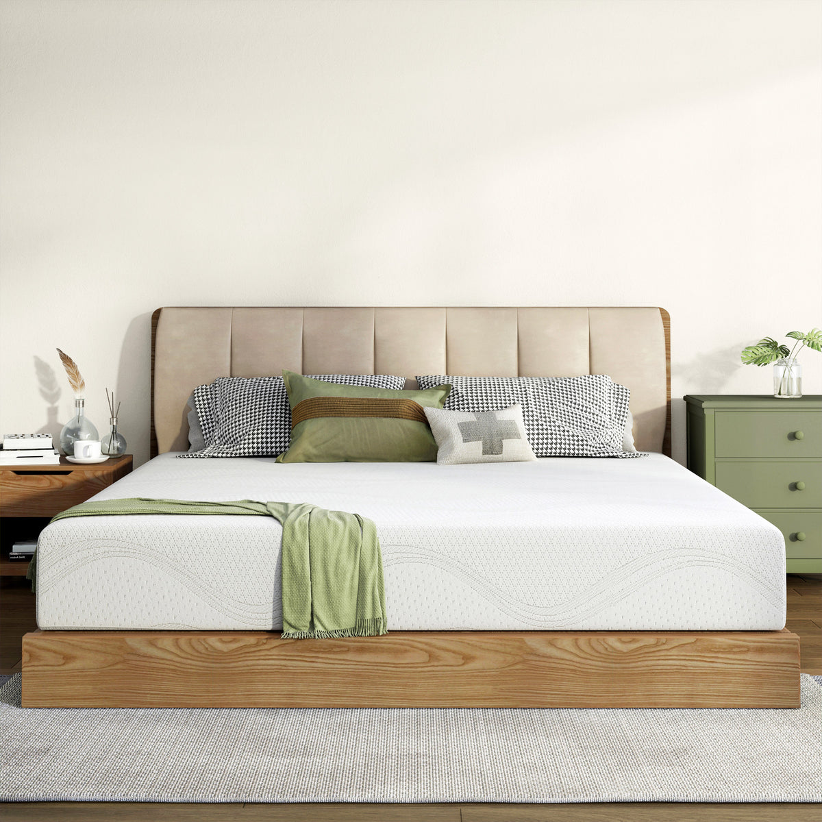 King Size Memory Foam Mattress,10 Inch Bed Mattress,with Cooling Green Tea Gel, CertiPUR-US Certified,White