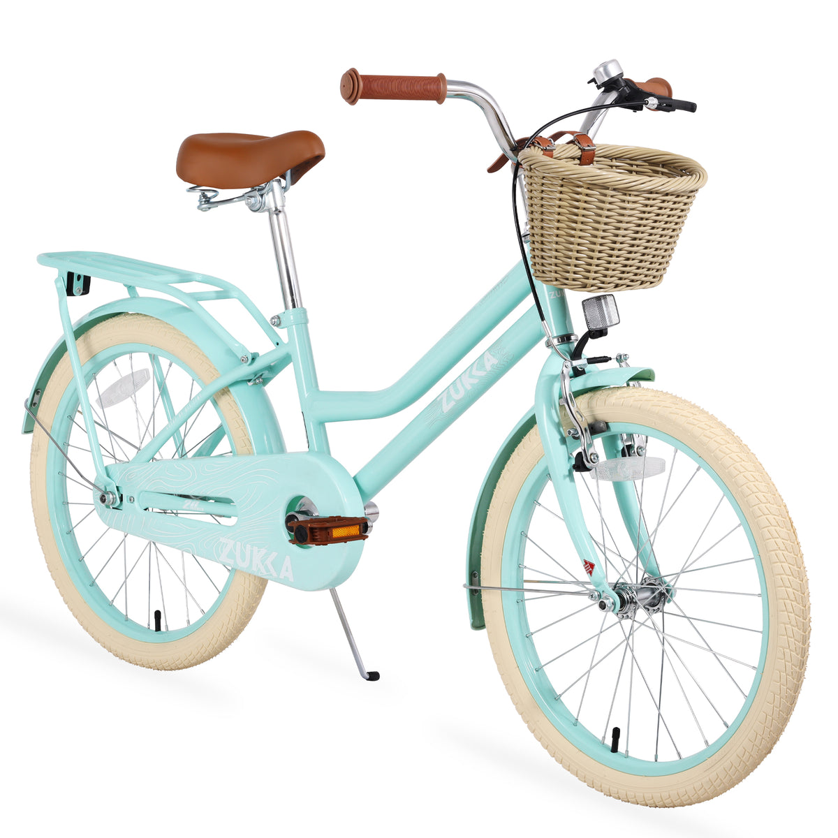 Mint Green 20 Inch Girls Bike with Basket for 7-10 Years Old Kids, Steel Frame, Single Speed, No Training Wheels