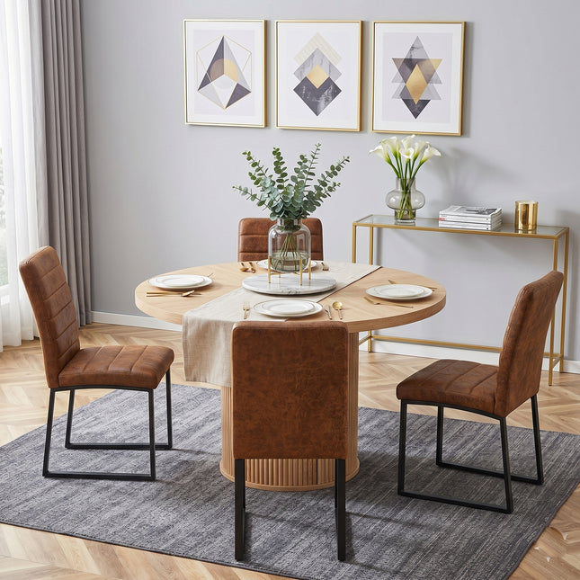 4piece suede Padded Dining Chair Set with 47.2 in Round Roman Column Table, Storage Included, Suitable for Restaurants/Wooden color