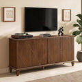 58' Mid Century Modern TV Stand, Wood Storage Cabinet with Carved Geometric Doors, 4 Door Media Console, Sideboard Buffet Cabinet for Living Room, Dining Room, Entryway 
WLRR