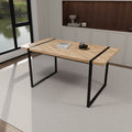 59 ' dining table modern industrial rectangular MDF light wood , 4-6 people, 1.5' thick engineering wood tabletop and black rectangular metal legs, used for home & kitchen