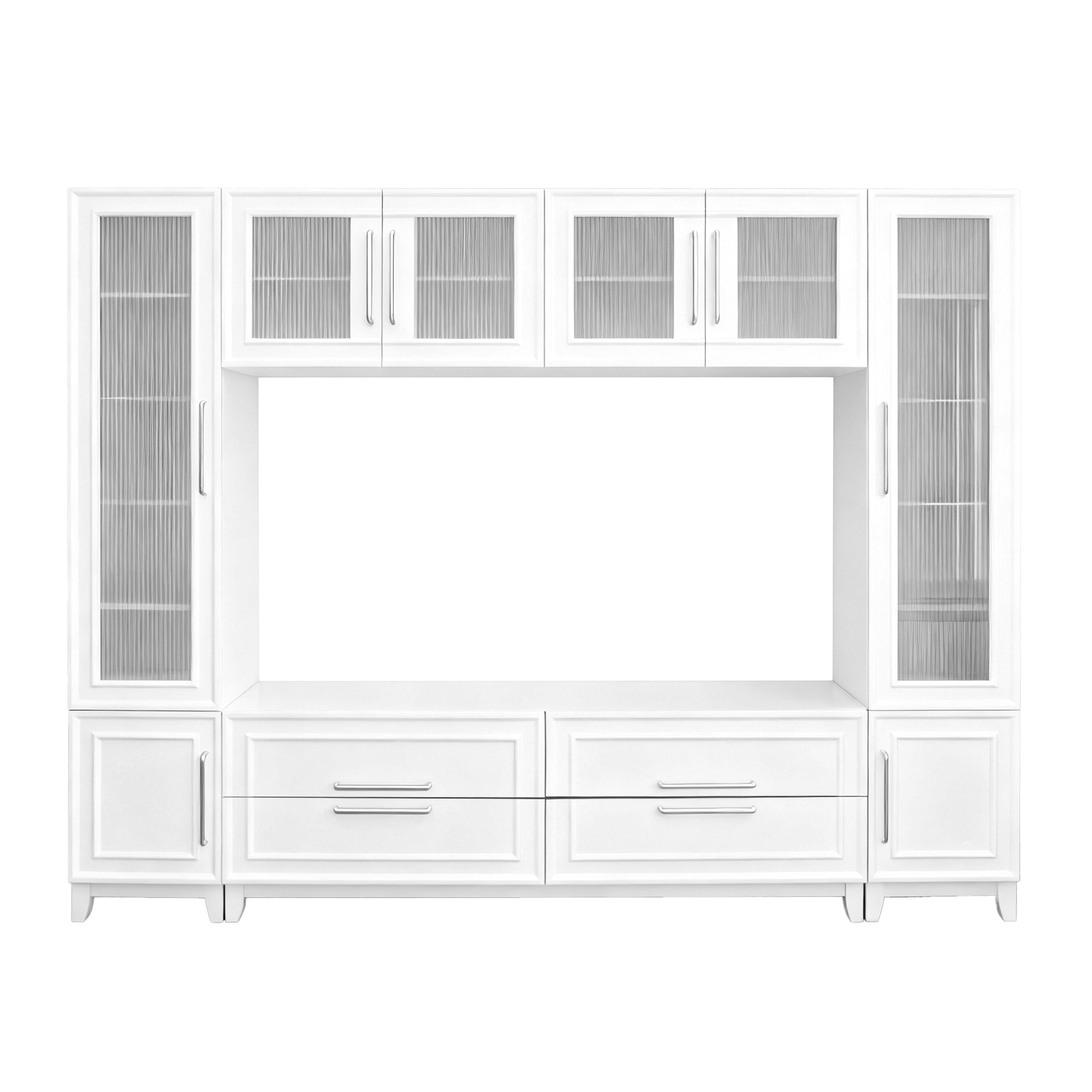 102' W Wall Unit Modern Entertainment Center with Glass Doors for TVs up to 75', Large Minimalist TV Stand Media Console with Drawers for Living Room