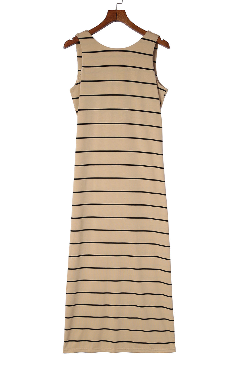 Black Stripe Print Open Back Sleeveless Maxi Dress With Slits - Eloy Royal