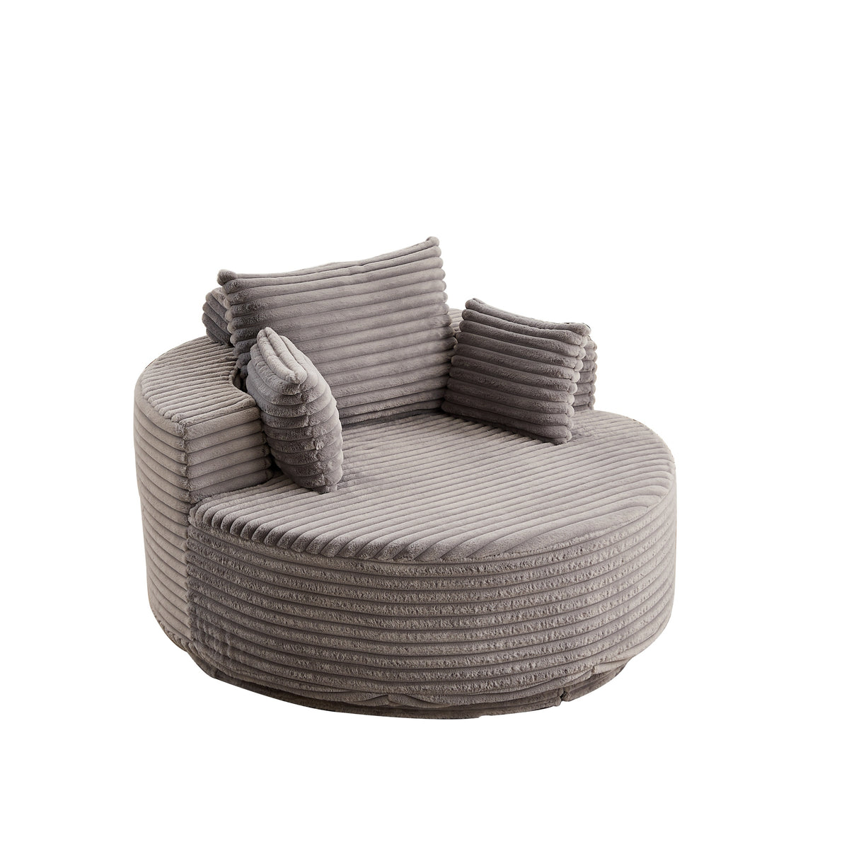 55''L Grey Corduroy Foam Swivel Chair with Fluffy Modern Sleeper Design, 360 Degree Rotating Base for Living Room, Bedroom, Lounge, and Projection Room