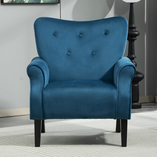 Mid-Century Modern Wingback Accent Chair, Upholstered Fabric Armchair with Sturdy Wood Legs, High-Back Padded Club Chair for Living Room Bedroom Office