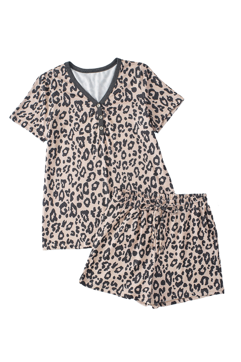 Multicolor Leopard Short Sleeve Tee and Drawstring Shorts Set - Eloy Royal