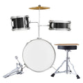 Kids Drum Set, 3-Piece, 14 in Beginner Drum Set with Adjustable Throne Cymbal Pedal Two Pairs of Drumsticks, 8'' Tom Drum 10'' Snare Drum 14'' Bass Drum, Starter Drum Kit for Child Kids, Black