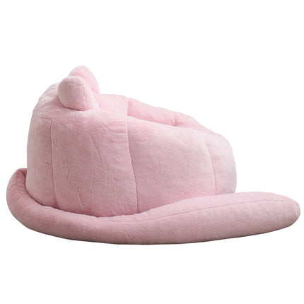 Pink Cat-shaped Adult Bean Bag Sofa with High-Density Foam, Faux Fur Upholstery, No Assembly Required