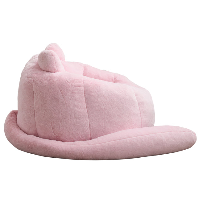 Pink Cat-shaped Adult Bean Bag Sofa with High-Density Foam, Faux Fur Upholstery, No Assembly Required