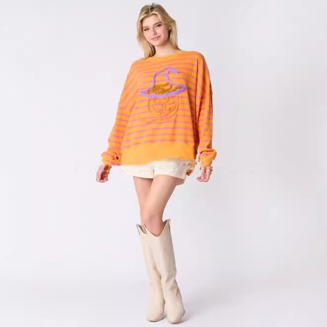 Women's Halloween Embroidered Sweater Loose Casual Top