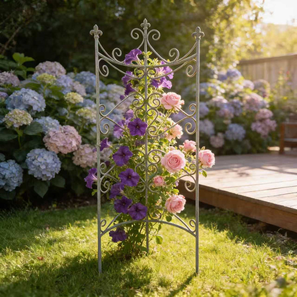Sungmor 25.6'' by 67.72''Iron Garden Fence, Pretty Vintage Green Rustic Style Decorative Fence Pannels, Outdoor Yard Landscape Pathway Border Panels Anti Animal Flowers Plants Barrier Climbing Trellis