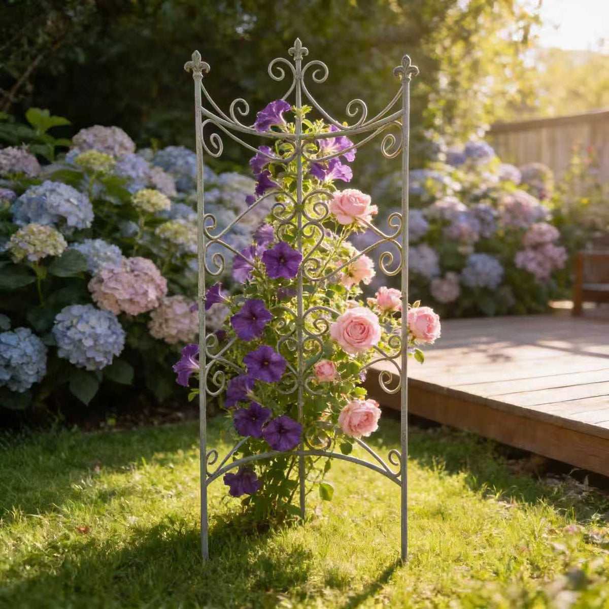 Sungmor 25.6'' by 67.72''Iron Garden Fence, Pretty Vintage Green Rustic Style Decorative Fence Pannels, Outdoor Yard Landscape Pathway Border Panels Anti Animal Flowers Plants Barrier Climbing Trellis