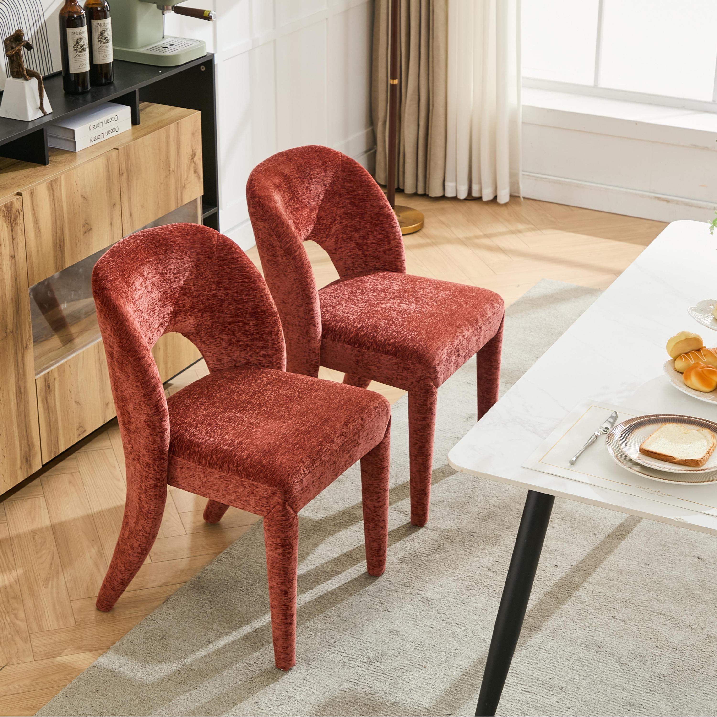 Rose chenille dining chair features a hollowed-out backrest design Set of 2 Suitable for restaurant kitchens
