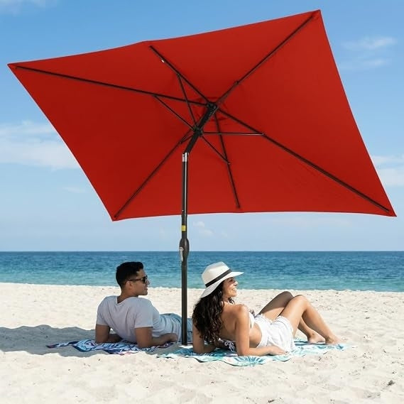 6.5' x 10' Patio Umbrella, Rectangular Patio Umbrella, Metal Pole Square Outdoor Umbrella with Crank and Push Button Tilt, Large Outdoor Umbrella with Polyester Canopy