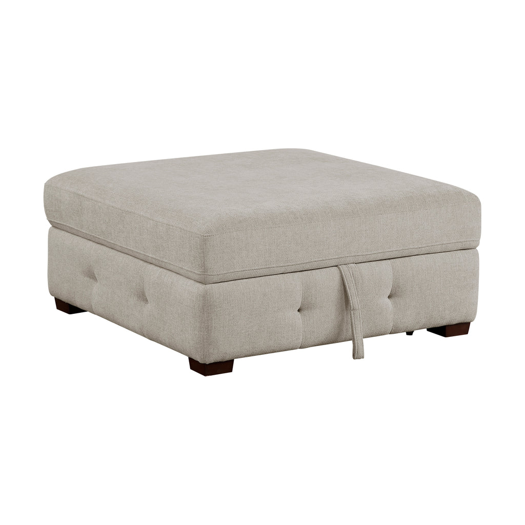 Modern Taupe Storage Ottoman Tufted Soft Chenille Fabric Solid Wood Living Room Furniture 1pc