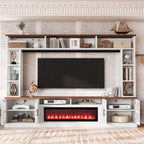 U-Can 95.5' W Wall Unit Entertainment Center with Bookshelves for TVs up to 80', Modern TV Stand Media Console with electric fireplace  Cabinets,  and Adjustable Shelves for Living Room