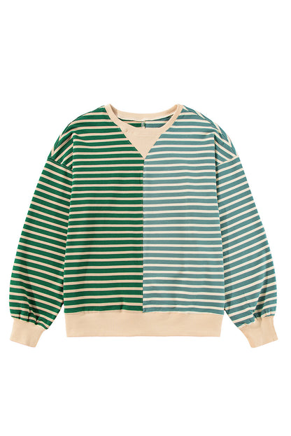 Brown Stripe Colorblock Drop Shoulder Oversize Sweatshirt