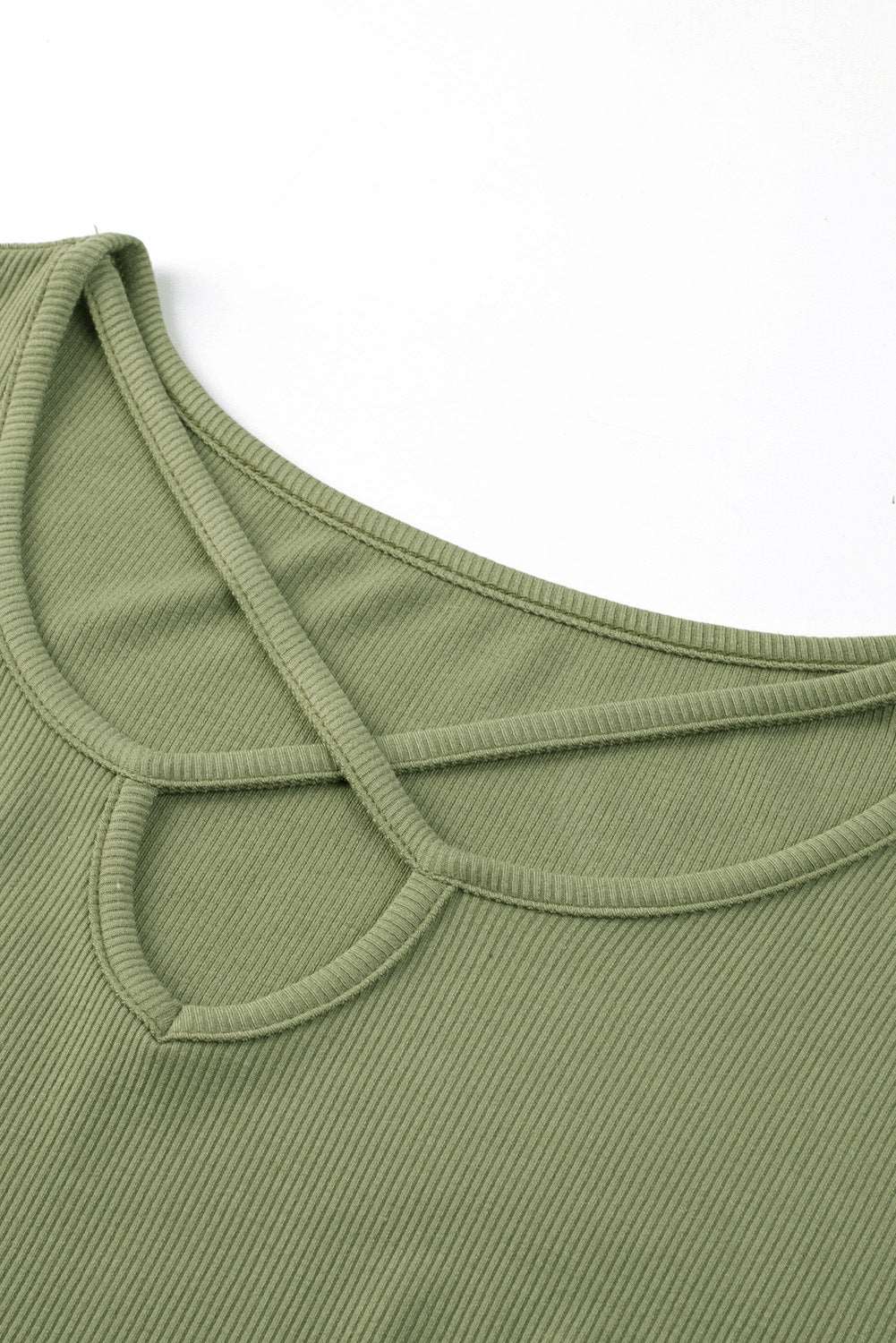 Army Green Casual Crisscross Ribbed Knit  Plus Size Tee