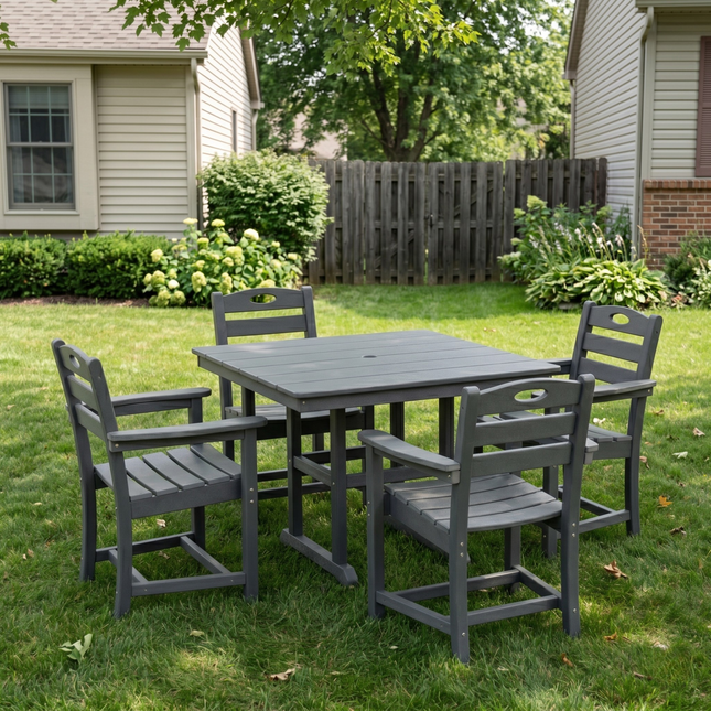 GRAY  5-Piece Outdoor Patio HDPE Dining Set, Square Table with 4 Armchairs
