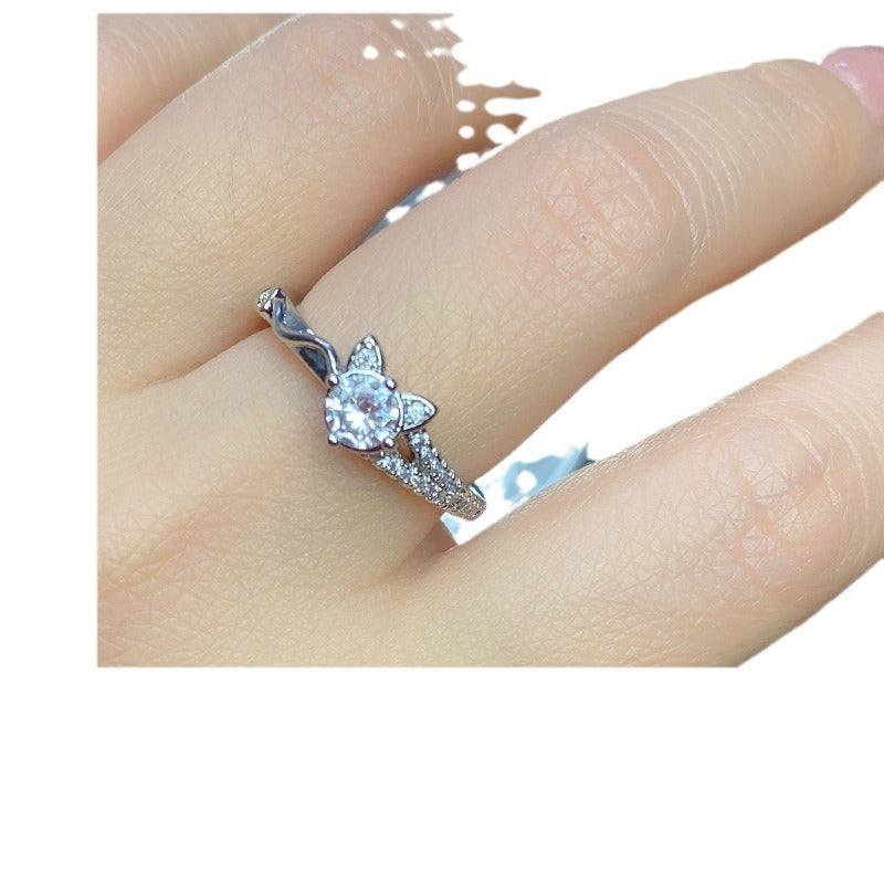 Kitten Female Ring Artificial Diamond Minority Fashion