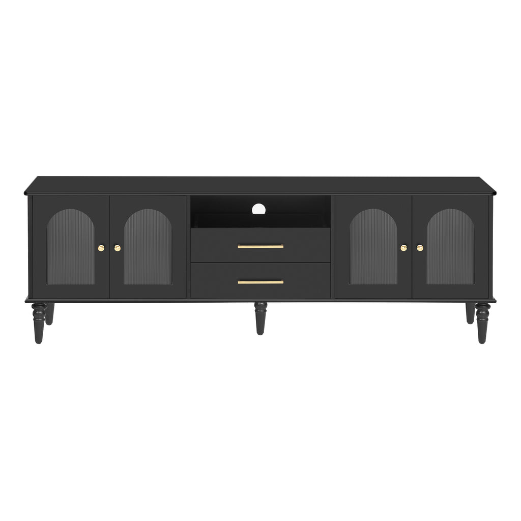 68.9'' Retro TV Stand for TVs up to 75 Inches, Entertainment Center Media Console with Fluted Glass Doors and Five Solid Wood Legs for Living room