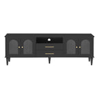 68.9'' Retro TV Stand for TVs up to 75 Inches, Entertainment Center Media Console with Fluted Glass Doors and Five Solid Wood Legs for Living room