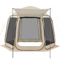 Screen House Tent, 10 x 9.2 ft, 4-8 Person Pop Up Screen Tent with Extended Awning, Portable Screened in Canopy with Carry Bag, Netting Sides, for Patio, Backyard, and Outdoor Activities, Beige