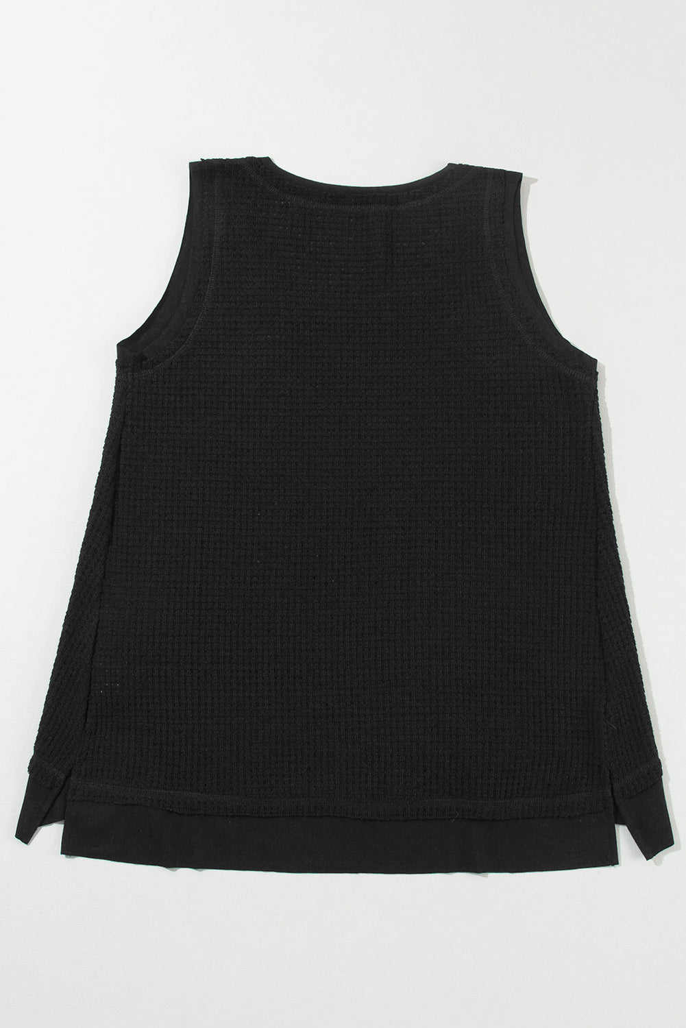 White Scoop Neck Waffle Knit Splicing Flowy Vest - Eloy Royal