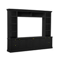 Modern All-in-One TV Stand with Bookcase for TVs up to 70 inch, Black MDF Entertainment Center with 3 Adjustable Shelves, Living Room Display Storage Cabinet