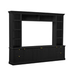 Modern All-in-One TV Stand with Bookcase for TVs up to 70 inch, Black MDF Entertainment Center with 3 Adjustable Shelves, Living Room Display Storage Cabinet
