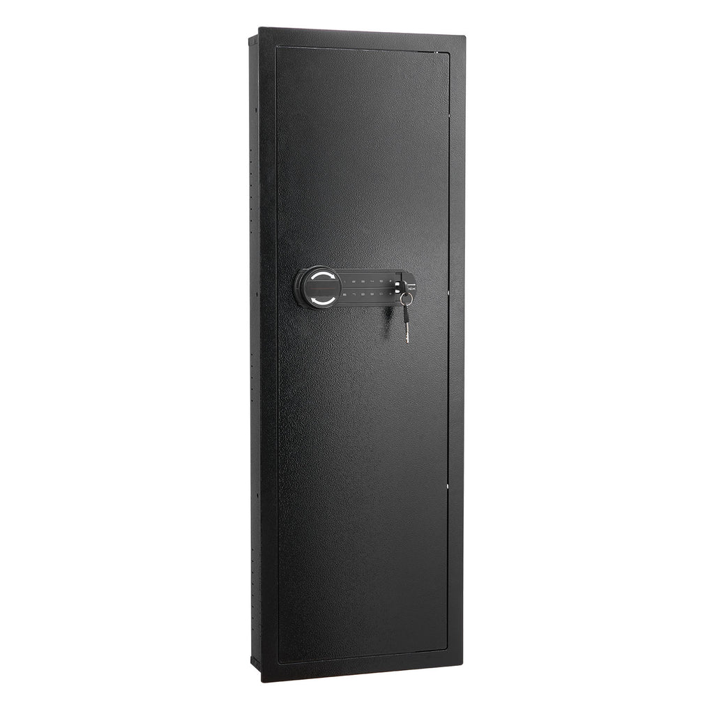 Wall Safe, 4-Tier Hidden Wall Mounted Gun Safe with Password & Key, Q235 Cold-Rolled Steel In-Wall Box with LED Lighting, 3 Adjustable Shelves & Key Holders for Money, Jewelry, Passport, Black