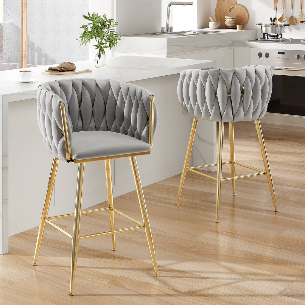 Counter Height Bar Stools Set of 2, 26 Inch Modern Mid-Century Kitchen Island Stools with Backs & Metal Legs