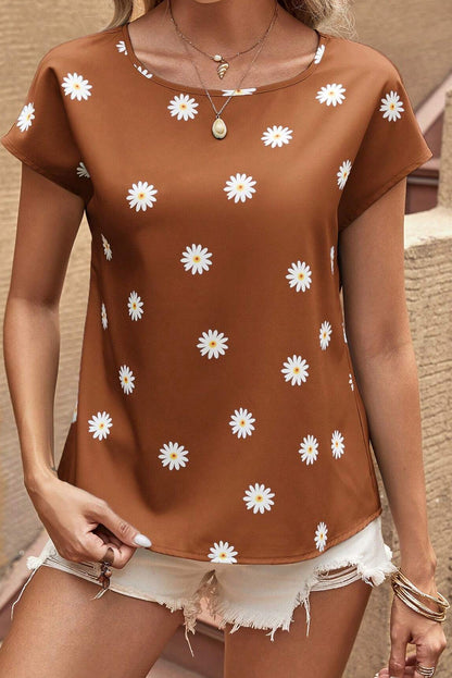 Chestnut Summer Daisy Print Batwing Sleeve Blouse - Eloy Royal