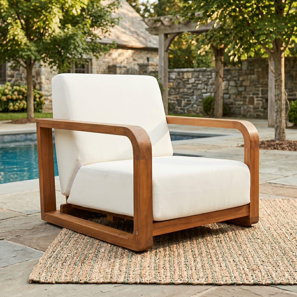 29.52' Outdoor Patio Chair with Thick Cushion, All-Weather Acacia Wood Frame, Oversized Deep Seat Armchair for Porch, Backyard, Balcony & Garden, Single Patio Lounge Chair