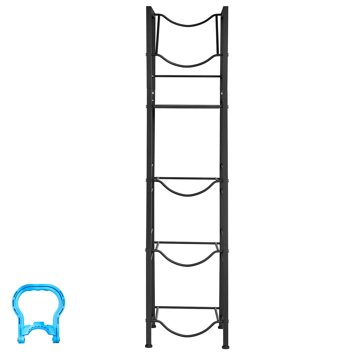 Water Jug Holder, 5 Tiers 3 and 5 Gallon Water Bottle Holder for 4 Bottles, Heavy Duty Jug Rack Organizer with Storage Shelf, Adjustable Feet, and Handle, for Kitchen, Office, Living Room, Black