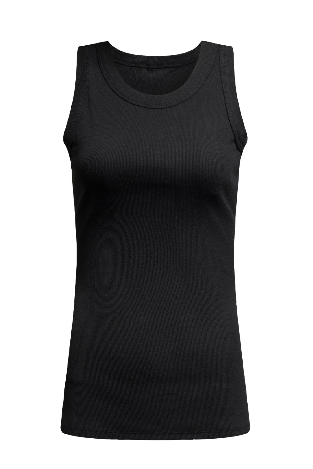 Solid Black Round Neck Ribbed Tank Top - Eloy Royal