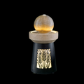 Modern Outdoor Water Fountain, Warm LED Light, Resin Sphere & Black Iron Base, 32.1' H