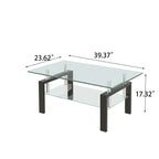 Modern Tempered Clear Glass Coffee Table with 2-Layers and Waterfall Edges for Living Room - Eloy Royal