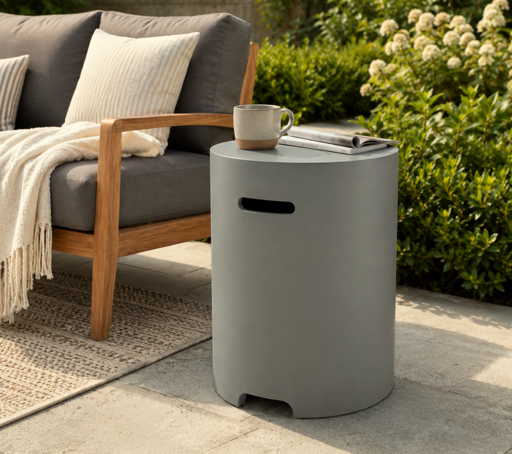 Propane Tank Cover Table, 16' Lightweight Concrete Propane Tank Hideaway for 20 lb Propane Tank, Outdoor Side Table with Handles for Gas Fire Pit, BBQ Grill & Griddle, Stone Look