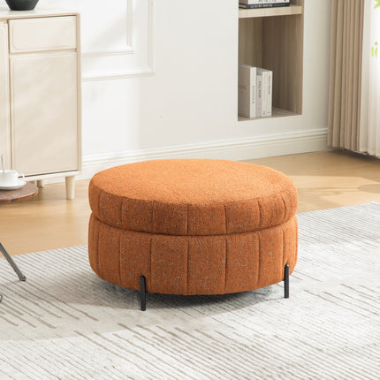 31.3'W Upholstered Round Ottoman With Reversible Lid, Chenille Storage Stool, Channel Tufted Pumpkin-shape Footstool for Living room, Bedroom and Office, Orange