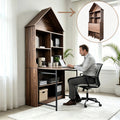 Folding Craft Desk with Storage Shelves, Convertible Hideaway Desk to Bookshelf, Foldable Desk with Storage, Disappearing Desk for Small Spaces, Multifunctional Converted Craft Table, Vanity Desk